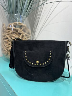 BOLSO MEDIA LUNA TACHUELAS - Negro