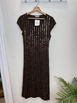 VESTIDO MIDI LENTEJUELAS - Marrón