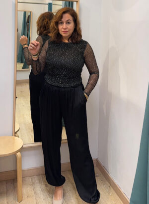 PANTALÓN BARREL SATINADO - Negro