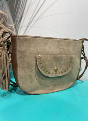 BOLSO MEDIA LUNA TACHUELAS - Beige
