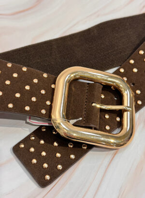CINTURÓN ELÁSTICO CON TACHUELAS - Marrón chocolate