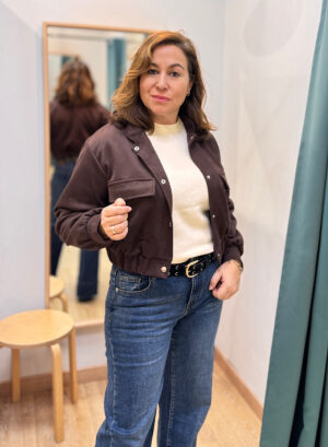 CHAQUETA ANTELINA CUELLO MAO - Marrón chocolate