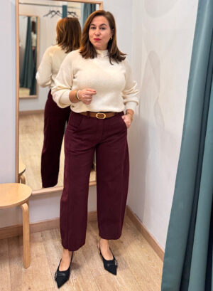 PANTALÓN BALLOON CON CINTURÓN - Granate