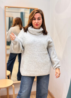 MAXI JERSEY CUELLO VUELTO - Gris