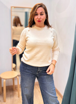 JERSEY PUNTO BOTONES DORADOS - Blanco