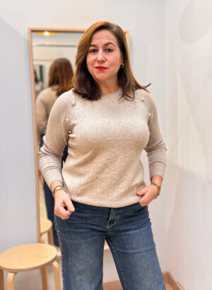 JERSEY PUNTO BOTONES DORADOS - Beige