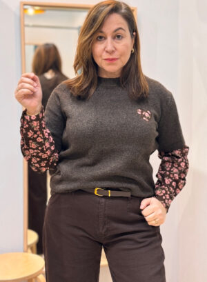 JERSEY FLORAL - Marrón chocolate