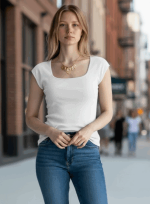 JERSEY ESCOTE CUADRADO - Blanco