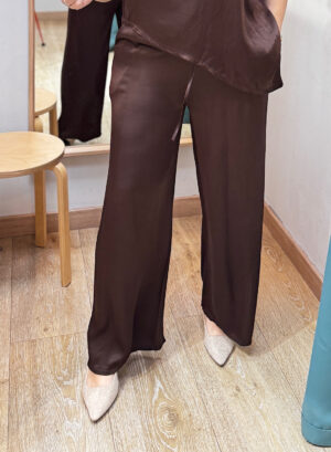 PANTALÓN PALAZOS SATINADOS - Marrón chocolate