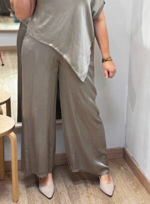 PANTALÓN PALAZOS SATINADOS - Gris