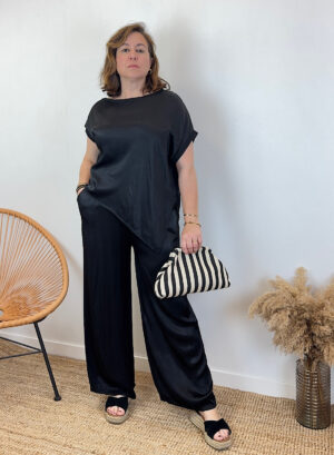 PANTALÓN PALAZOS SATINADOS - Negro