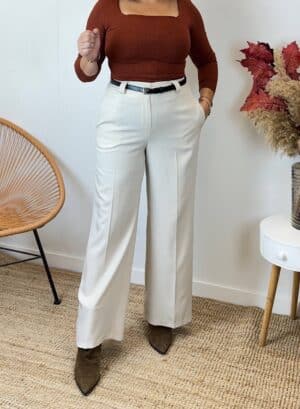 PANTALÓN CLÁSICO CINTURÓN - Beige