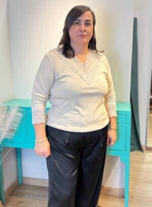 CAMISETA ENCAJE CURVY - Beige
