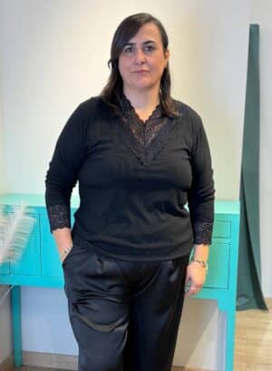 CAMISETA ENCAJE CURVY - Negro