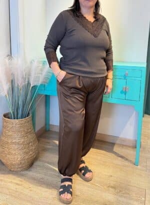 PANTALON BALLON CURVY - Marrón chocolate