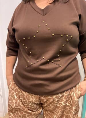 SUDADERA ESTRELLA CURVY - Marrón chocolate