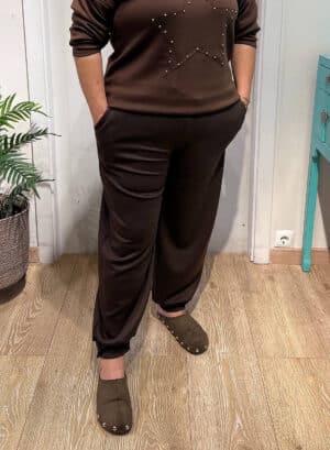 PANTALON  SPORT CURVY - Marrón chocolate